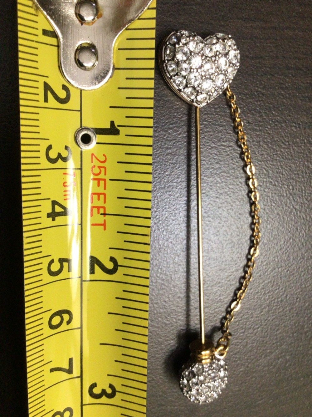 Vintage Swarovski Gold-tone Clear Crystal Heart Stick Pin